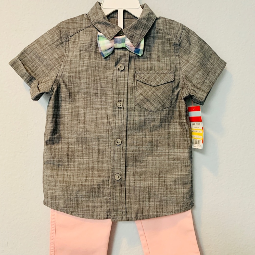 Toddler outfit. Pants, shirt, bow tie & shoes.